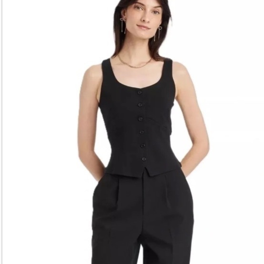 A New Day Button Front Vest Womens Small Black New With Tags